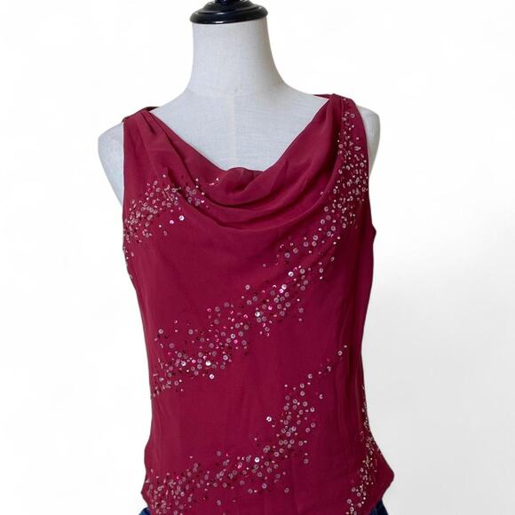 vintage y2k ruby red cowl neck sequin top - Picture 1 of 8